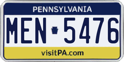 PA license plate MEN5476