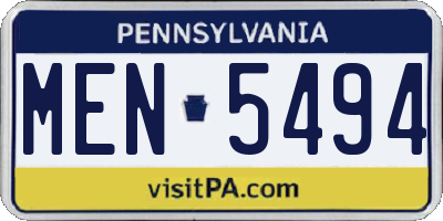 PA license plate MEN5494