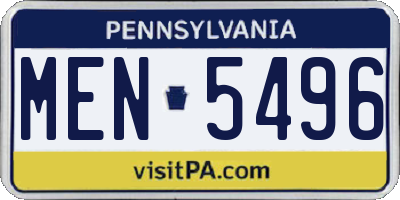 PA license plate MEN5496