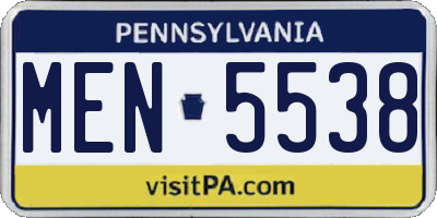 PA license plate MEN5538