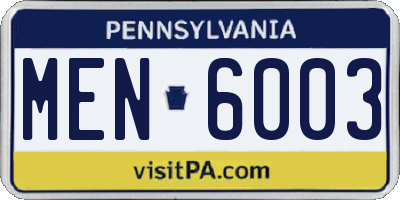 PA license plate MEN6003