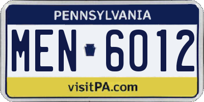 PA license plate MEN6012