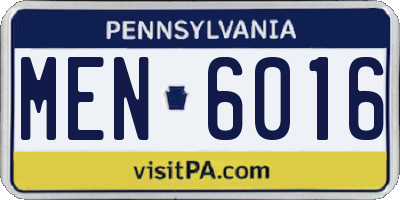 PA license plate MEN6016