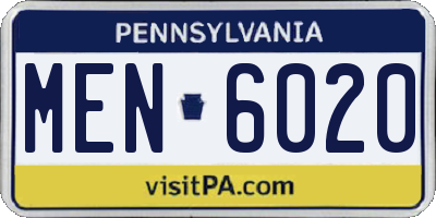 PA license plate MEN6020