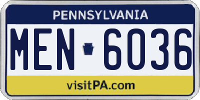 PA license plate MEN6036