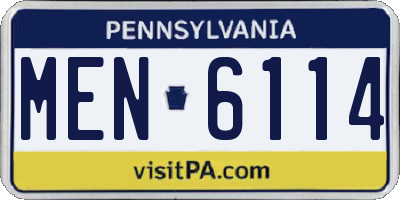 PA license plate MEN6114