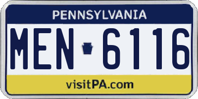 PA license plate MEN6116
