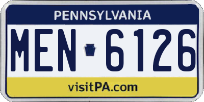 PA license plate MEN6126