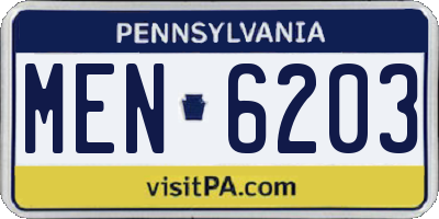 PA license plate MEN6203