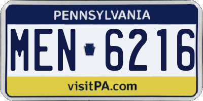 PA license plate MEN6216