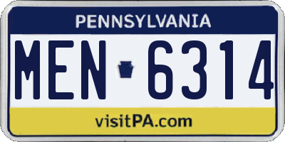 PA license plate MEN6314