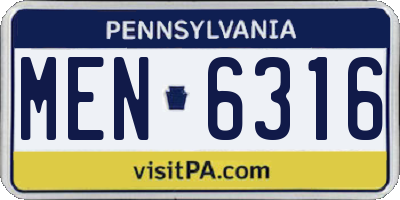 PA license plate MEN6316