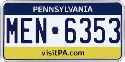 PA license plate MEN6353