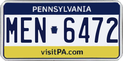 PA license plate MEN6472