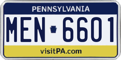 PA license plate MEN6601