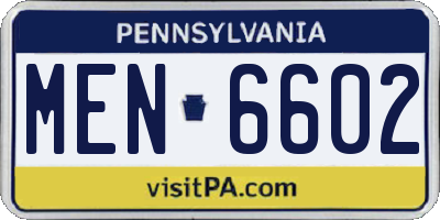 PA license plate MEN6602