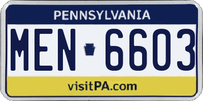 PA license plate MEN6603