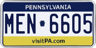 PA license plate MEN6605