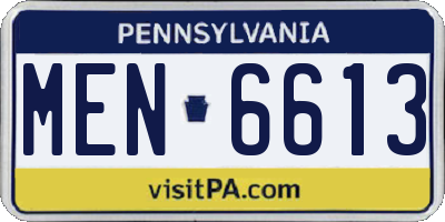 PA license plate MEN6613