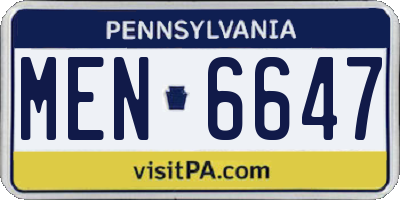 PA license plate MEN6647