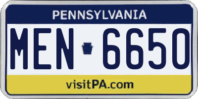 PA license plate MEN6650
