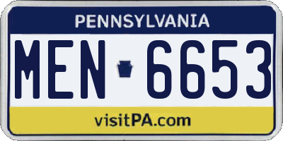 PA license plate MEN6653