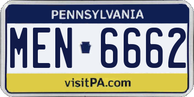 PA license plate MEN6662