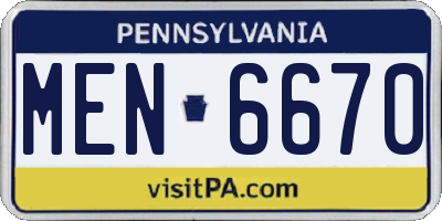 PA license plate MEN6670