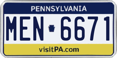PA license plate MEN6671