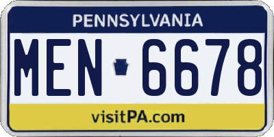 PA license plate MEN6678