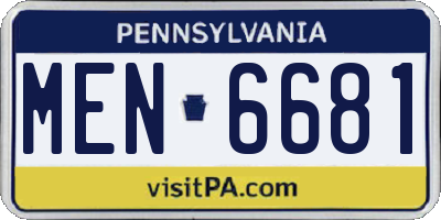 PA license plate MEN6681