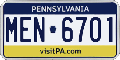 PA license plate MEN6701
