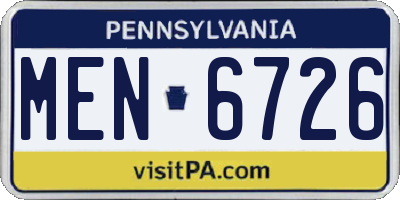 PA license plate MEN6726