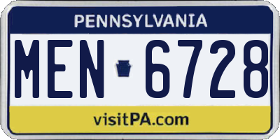 PA license plate MEN6728