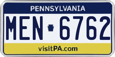 PA license plate MEN6762