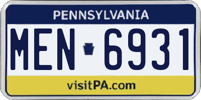 PA license plate MEN6931