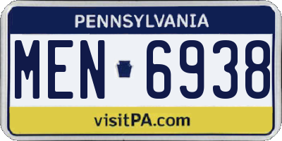 PA license plate MEN6938
