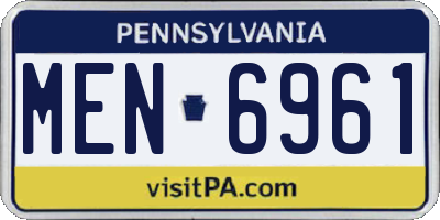 PA license plate MEN6961