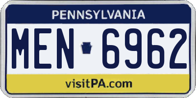 PA license plate MEN6962