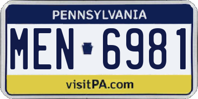 PA license plate MEN6981