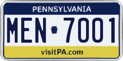 PA license plate MEN7001