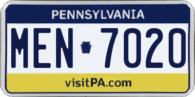 PA license plate MEN7020