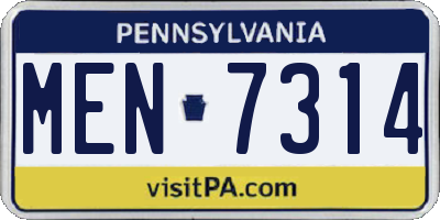 PA license plate MEN7314