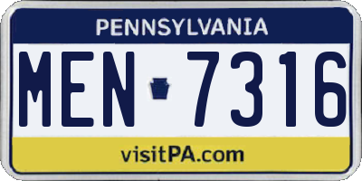 PA license plate MEN7316