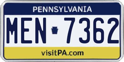 PA license plate MEN7362