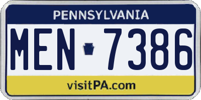 PA license plate MEN7386