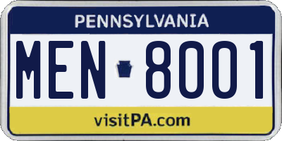 PA license plate MEN8001