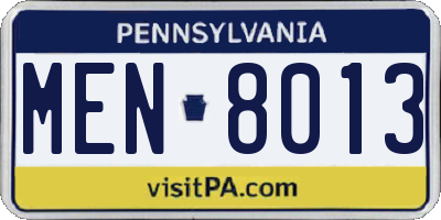 PA license plate MEN8013