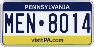 PA license plate MEN8014