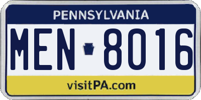 PA license plate MEN8016